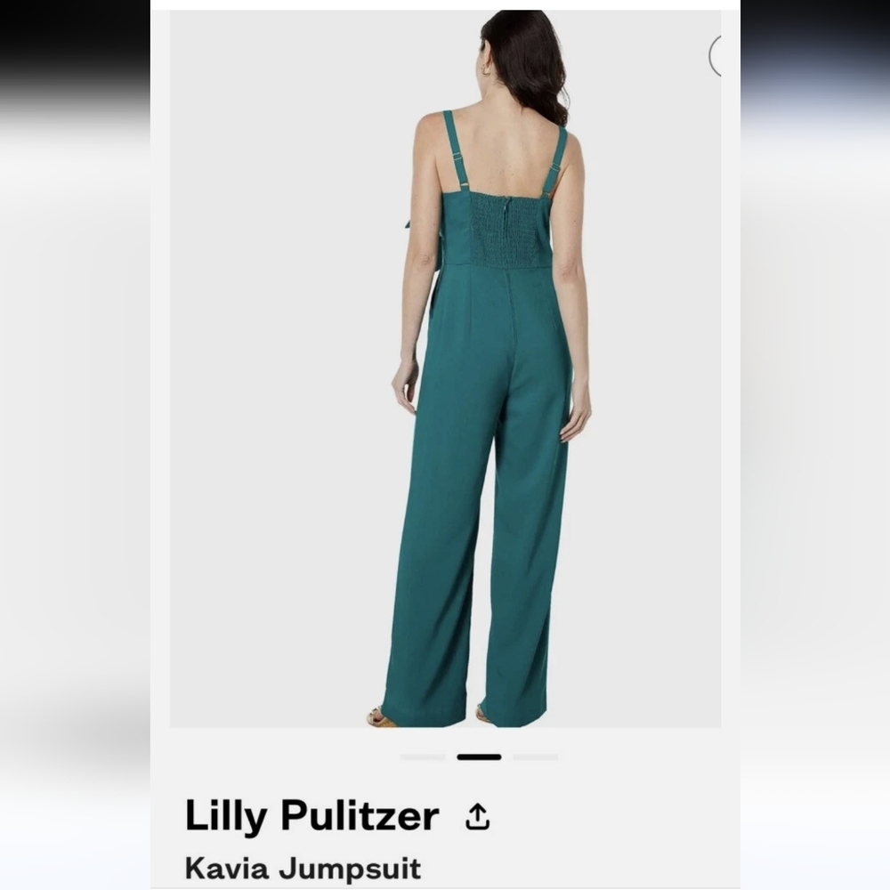 Lilly Pulitzer Kavia Bow Front Straight Leg Jumpsuit Hosta Green Size 2 - Picture 2 of 14